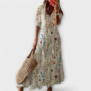 Mireille Fonscourt | Blue Ikat Print Boho Maxi Dress