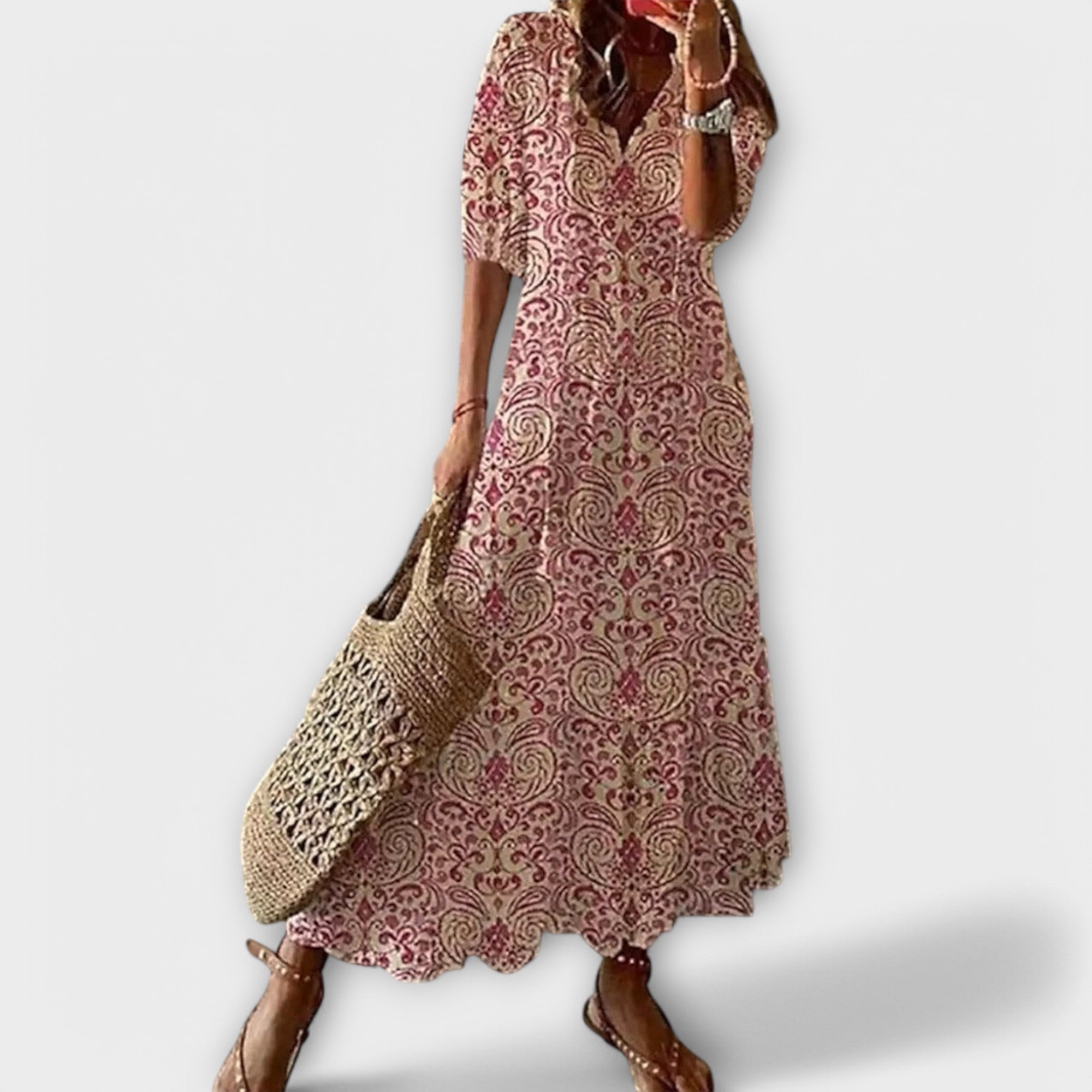 Mireille Fonscourt | Blue Ikat Print Boho Maxi Dress