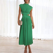 Rosalinde Beauvaux | Green Cut-Out Midi Dress with Mock Neck