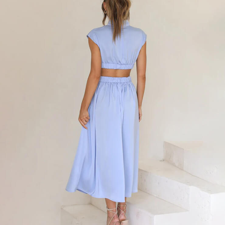 Rosalinde Beauvaux | Green Cut-Out Midi Dress with Mock Neck
