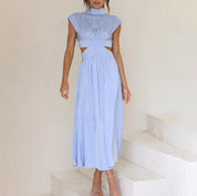 Rosalinde Beauvaux | Green Cut-Out Midi Dress with Mock Neck