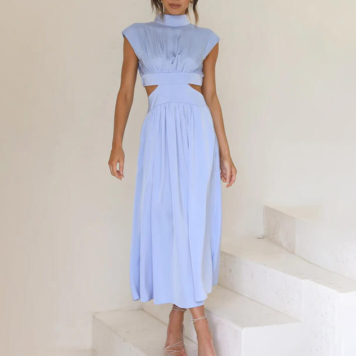 Rosalinde Beauvaux | Green Cut-Out Midi Dress with Mock Neck