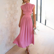 Rosalinde Beauvaux | Green Cut-Out Midi Dress with Mock Neck