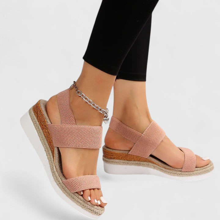 Estelle Montrichard | Beige Espadrille Platform Sandals with Elastic Straps
