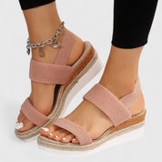 Estelle Montrichard | Beige Espadrille Platform Sandals with Elastic Straps