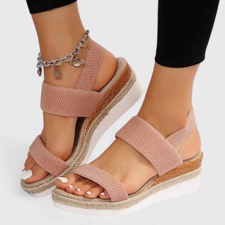 Estelle Montrichard | Beige Espadrille Platform Sandals with Elastic Straps