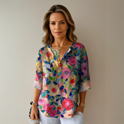 Francine Westerbrook | Floral Print V-Neck Blouse with 3/4 Sleeves