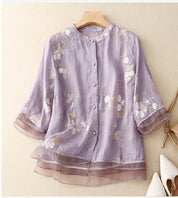 Emmeline Starcourt | Sage Green Floral Embroidered Blouse with 3/4 Sleeves