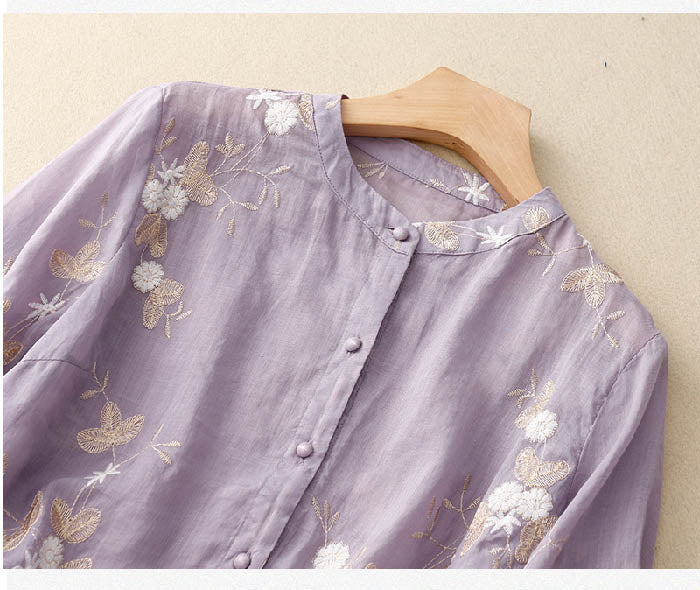 Emmeline Starcourt | Sage Green Floral Embroidered Blouse with 3/4 Sleeves