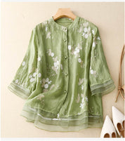 Emmeline Starcourt | Sage Green Floral Embroidered Blouse with 3/4 Sleeves