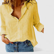 Florentine Kenswick | Women's Navy Linen Button-Down Shirt with Lapel Collar