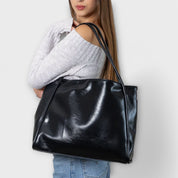 Eloise Marchetti | Black Faux Leather Oversized Tote Bag