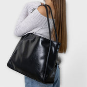 Eloise Marchetti | Black Faux Leather Oversized Tote Bag