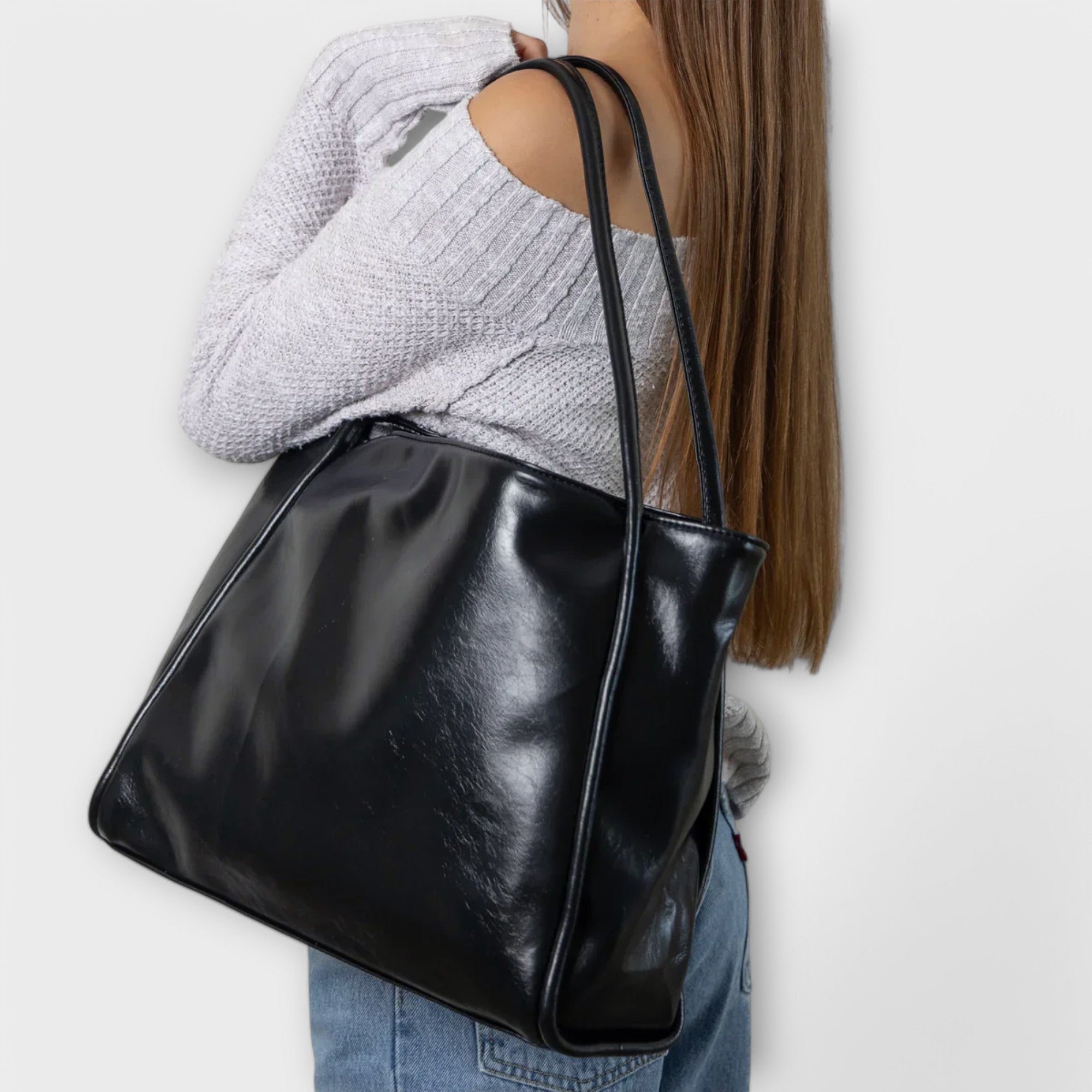 Eloise Marchetti | Black Faux Leather Oversized Tote Bag