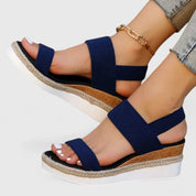 Estelle Montrichard | Beige Espadrille Platform Sandals with Elastic Straps