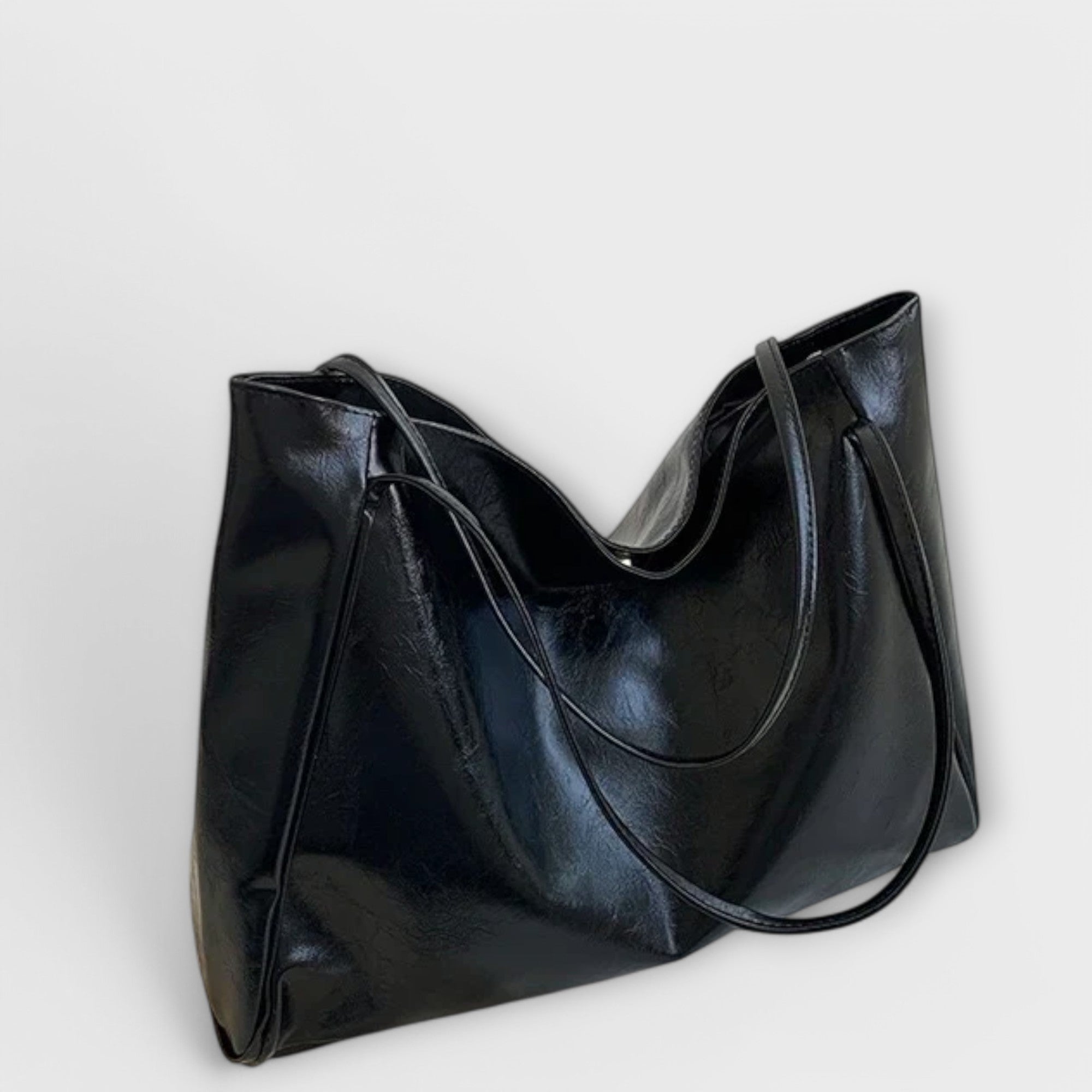 Eloise Marchetti | Black Faux Leather Oversized Tote Bag